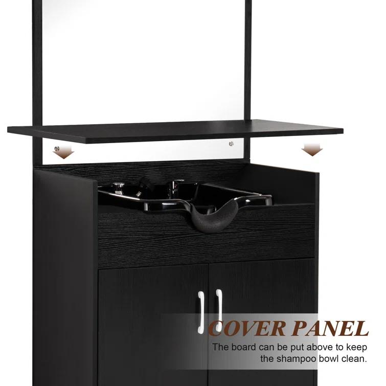 BarberPub Backwash Shampoo Bowl Chair Station with Mirror Salon Styling Cabinet