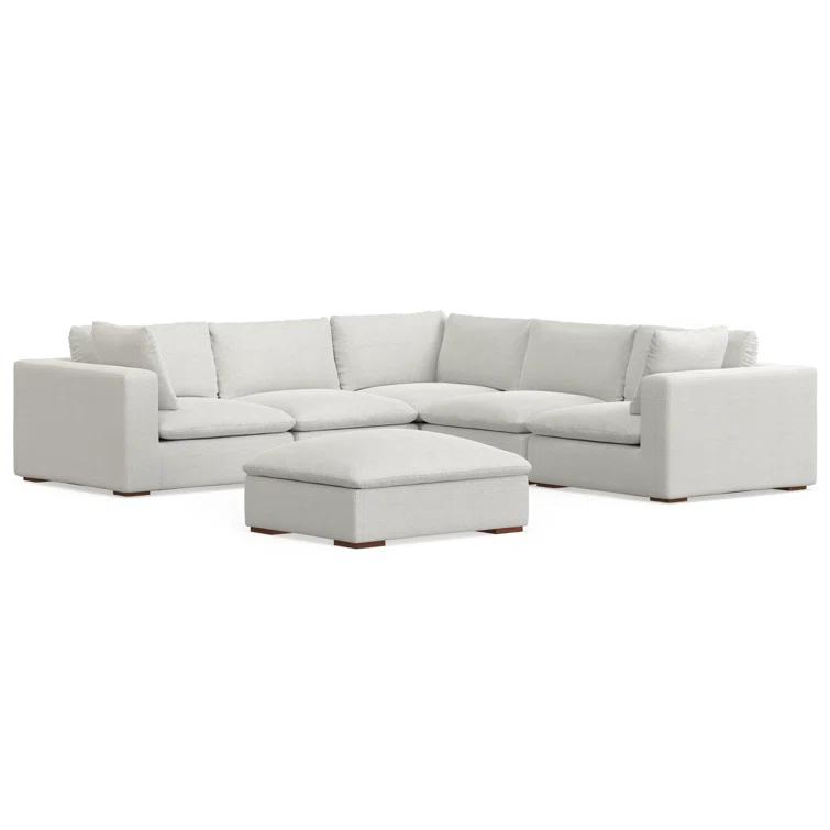 Simpli Home Jasmine Modular Sofa and Ottoman Set 125-inch-wide L-Shaped Sofa and Matching 36-inch-wide Table Ottoman for Living Room