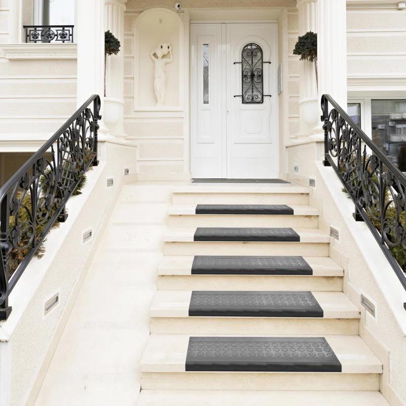 Ottomanson Waterproof, Low Profile Non-Slip Indoor/Outdoor Black Rubber Stair Treads, 10 in. x 25.5 in. & Reviews | Wayfair