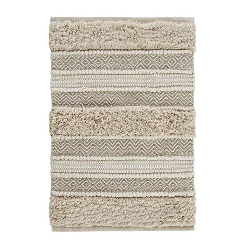 Ink+Ivy, JLA Home 22"x58" Asher Woven Textured Striped Bath Rug Natural : Microfiber, Machine Washable, Non-Slip Backing