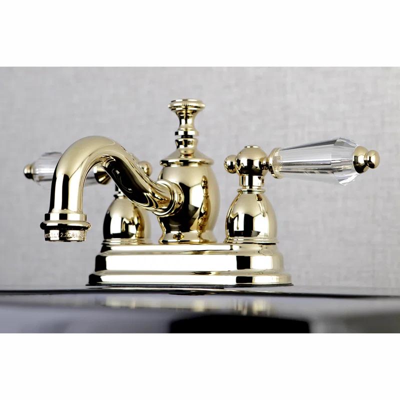 Kingston Brass Kingston Brass Wilshire Two-Handle 3-Hole Deck Mount 4" Centerset Bathroom Faucet with Brass Pop-Up KS7102WLL