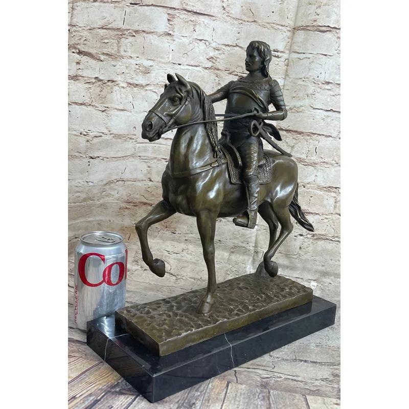 Canora Grey Tarunjot Medieval Armored Knight On Horseback Bronze Statue Sculpture Marble Base 15 Inches X 12 Inches