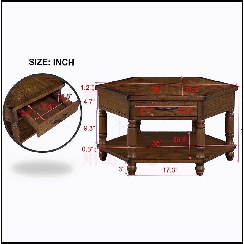 36" 2 Tier Retro Hexagon Coffee Table