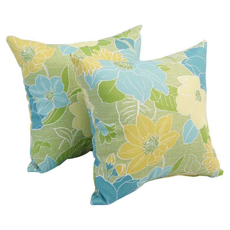 Blazing Needles Outdoor Cushion Collection Floral Indoor/Outdoor Reversible Throw Pillow (Set of 2)
