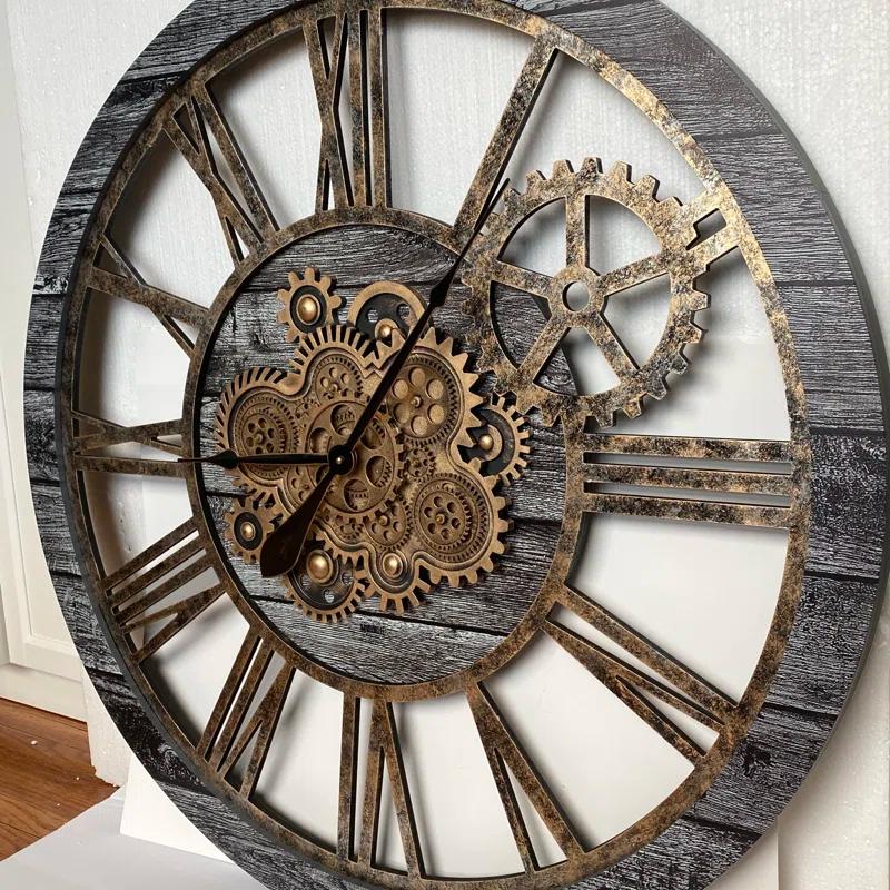 The Gears Clock Wall Clock 36" Round Oversized for Living Room decor with Real Moving Gears America Collection