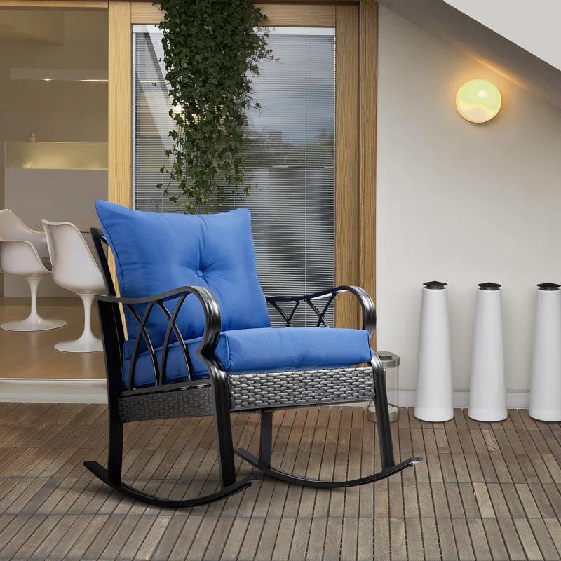 Mercer41 Outsunny Outdoor Wicker Rocking Chair with Padded Cushions, Aluminum Furniture Rattan Porch Rocker