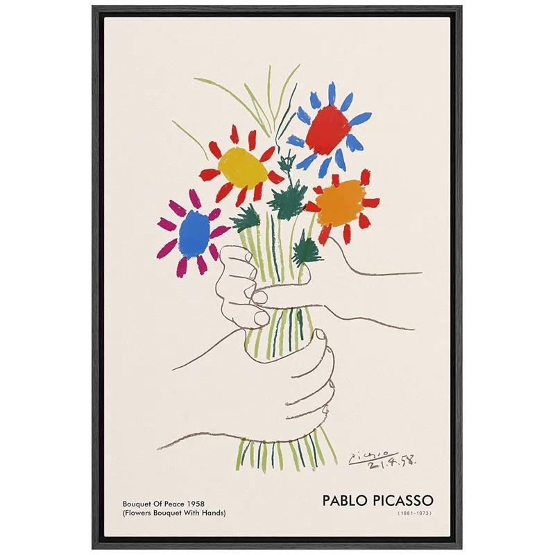 SIGNLEADER Bouquet of Peace (Flower Bouquet With Hands) Pablo Picasso Floral- Framed Canvas Print Wall Art Work