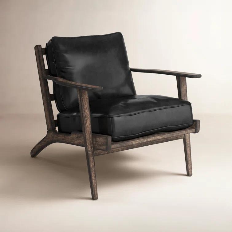 Landon Ebony Leather Lounge Chair with Distressed Oak Frame