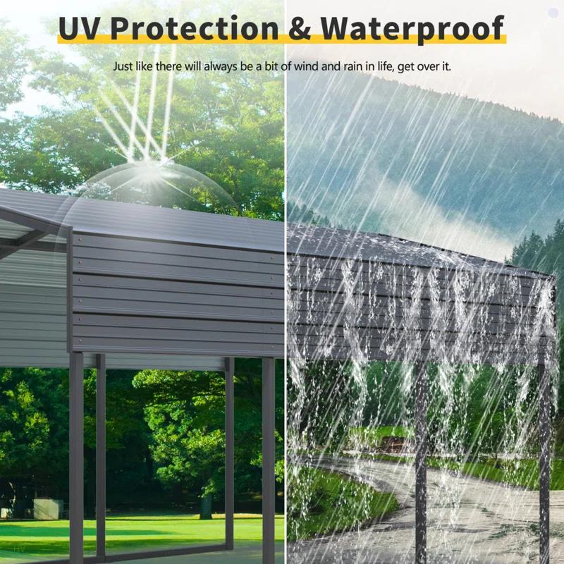 HomeViewto Outdoor Carport, 10 X 15 FT Carport, Heavy Duty Carport Canopy With Galvanized Steel Roof And Frame, Metal Carport Large Garage For Driveway Car, Truck