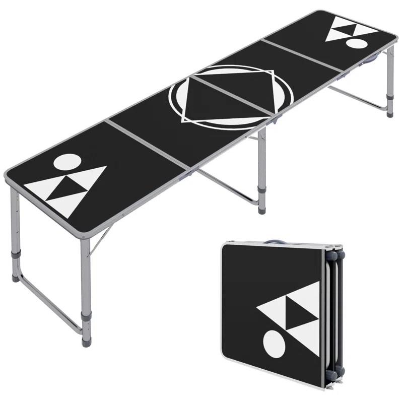 wendeway Outsunny 8ft Portable Beer Pong Table with Adjustable Legs, Folding Camping Table, Aluminum Picnic Table