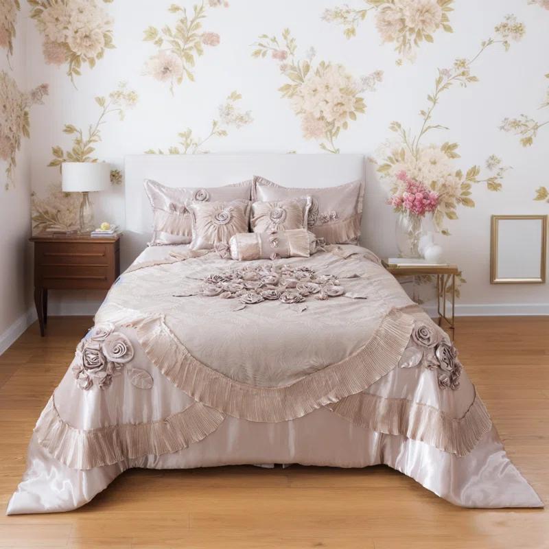 Tache Home Fashion Ferndale Modern & Contemporary Satin Floral Comforter Set