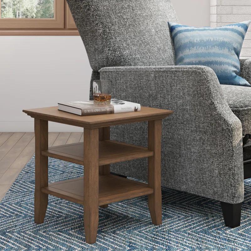 Simpli Home Acadian Solid Wood Transitional Table with Open Shelves