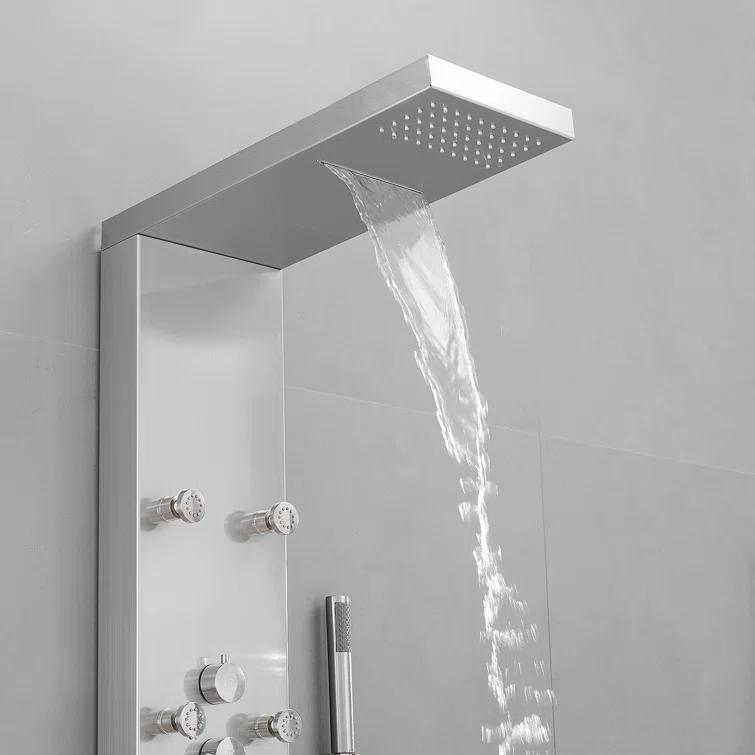 VIBRANTBATH 8-Jet Rainfall Shower Tower Shower Panel System With Rainfall Waterfall Shower Head And Shower Hand In Brushed Nickel YTP33-N