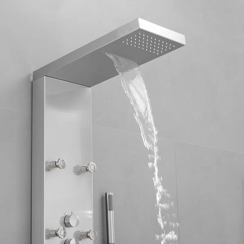 VIBRANTBATH 8-Jet Rainfall Shower Tower Shower Panel System With Rainfall Waterfall Shower Head And Shower Hand In Brushed Nickel YTP33-N