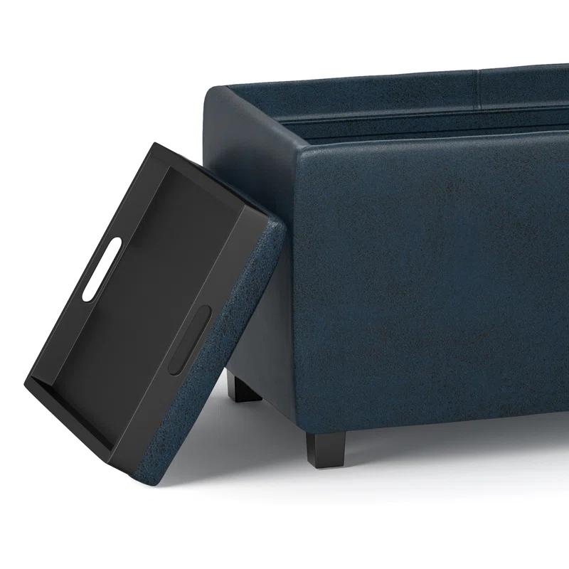 Simpli Home Avalon 42"W Upholstered Storage Ottoman with 3 Flip-Over Serving Trays