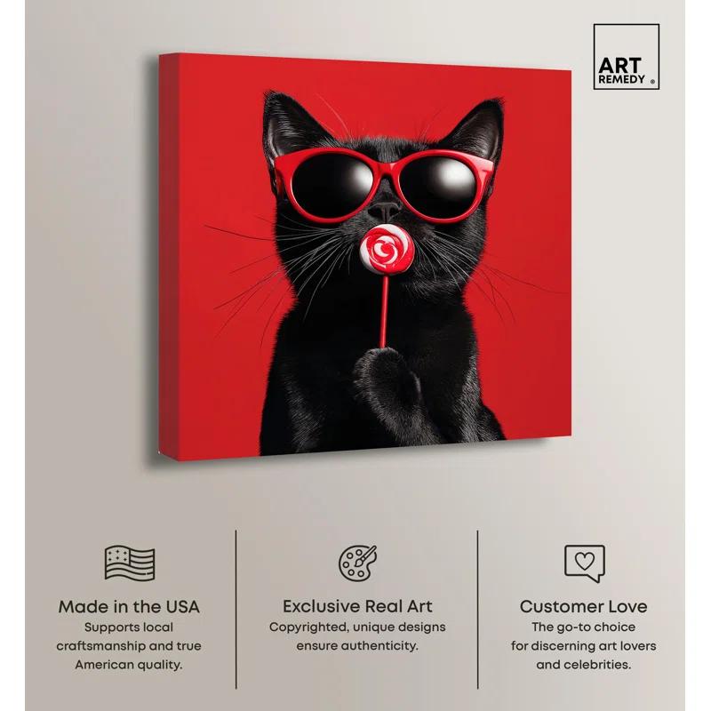 Art Remedy Candy Coated Coolness Canvas Cute Cat Art Prints by Art Remedy