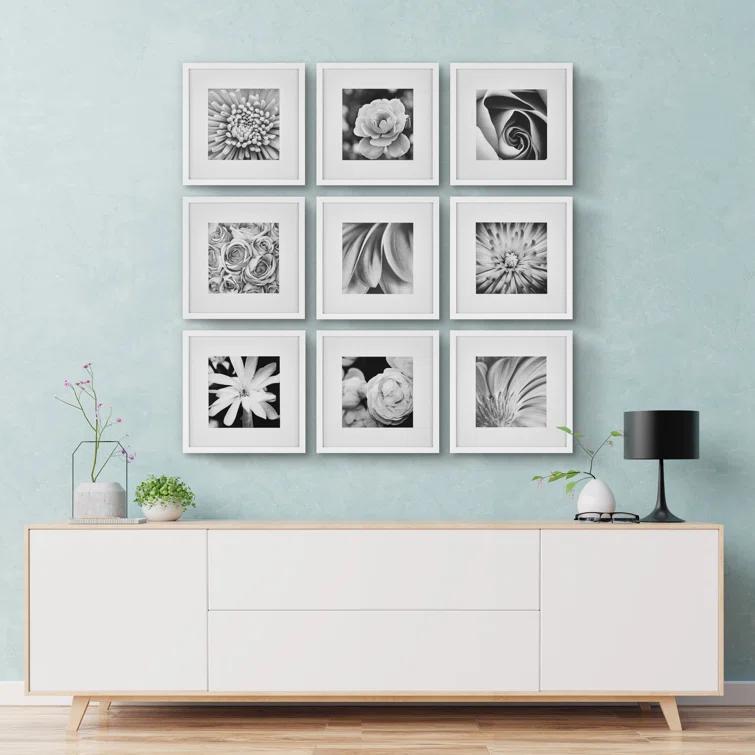 Gallery Perfect Gallery Perfect 12" x 12" Hanging Wall Wood Matted Picture Frame Kit - 9 Piece Set