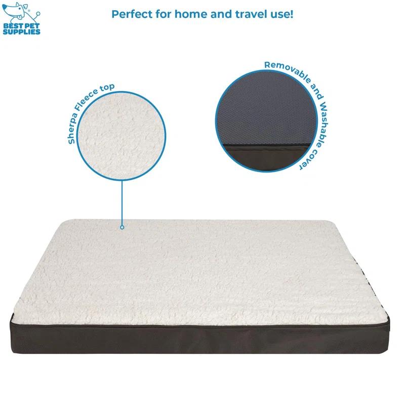 Best Pet Supplies Dog Crate Mat with Waterproof Exterior, Orthopedic Foam, and Sherpa Cover - Brown