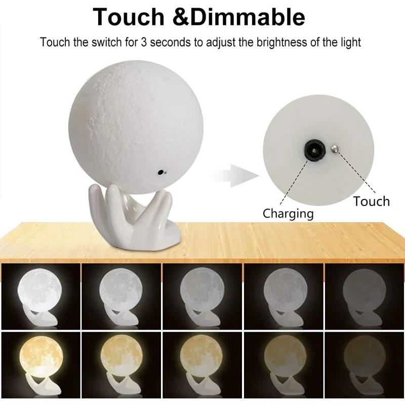 BBCPC 3D Moon Lamp with Ceramic Base, LED Touch Contro