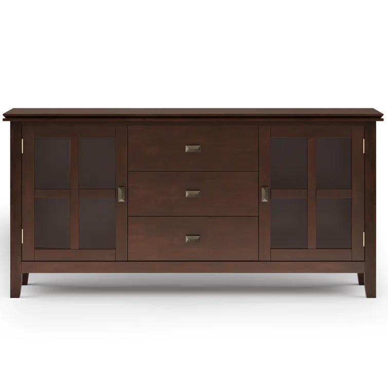 Simpli Home Artisan 60"W Solid Wood Sideboard Buffet with and Tempered Glass Doors and 3 Drawers