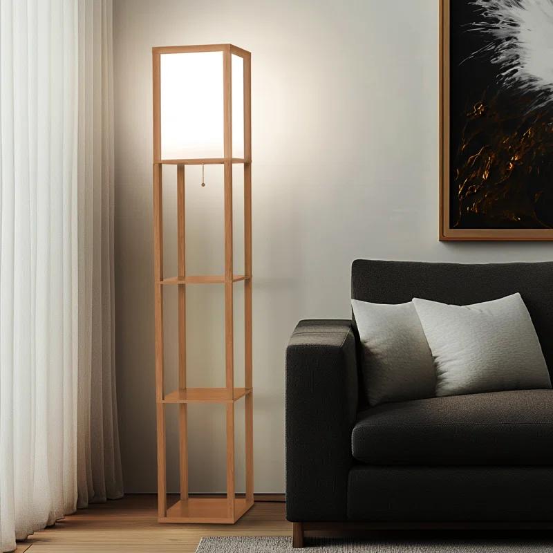 Brightech Maxwell 63 in. Modern 3-Shelf LED Floor Lamp with Fabric Square Shade