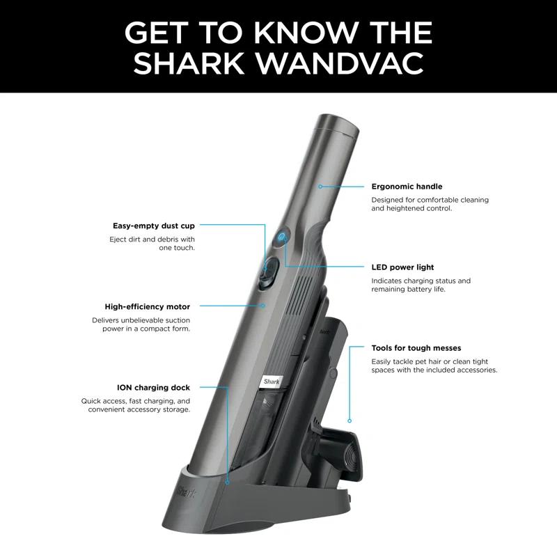 Shark lon WANDVAC System Ultra-Lightweight Powerful Cordless Stick Vacuum with Charging Dock