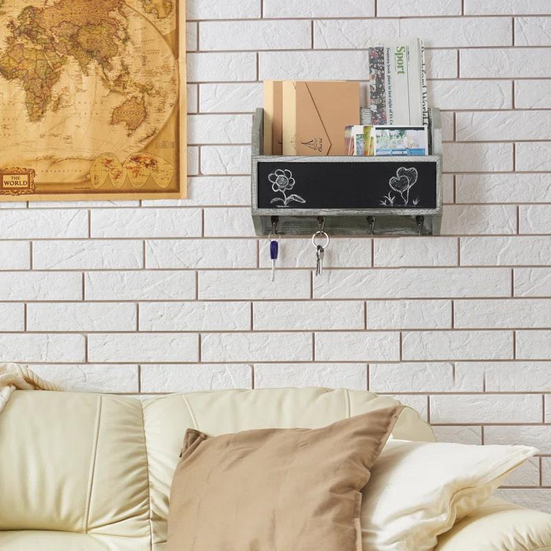 Lun Solid + Manufactured Wood Wall Organizer with Key Hooks