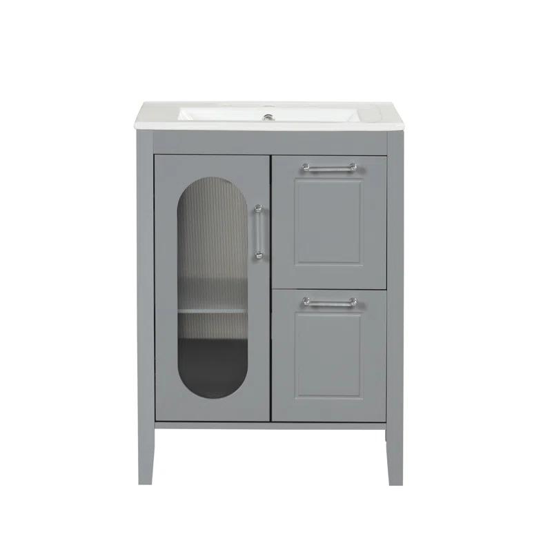 Tryimagine 24" Bathroom Vanity With Sink, Bathroom Vanity Cabinet With Two Drawers And Door, Adjustable Shelf, Solid Wood And MDF