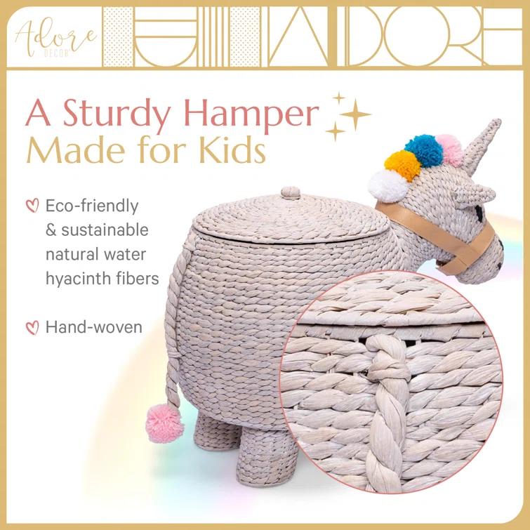 Adore Decor Adore Decor Unicorn Laundry Hamper, Child & Pet Safe Toy Basket or Baby Shower Gift, Light Gray