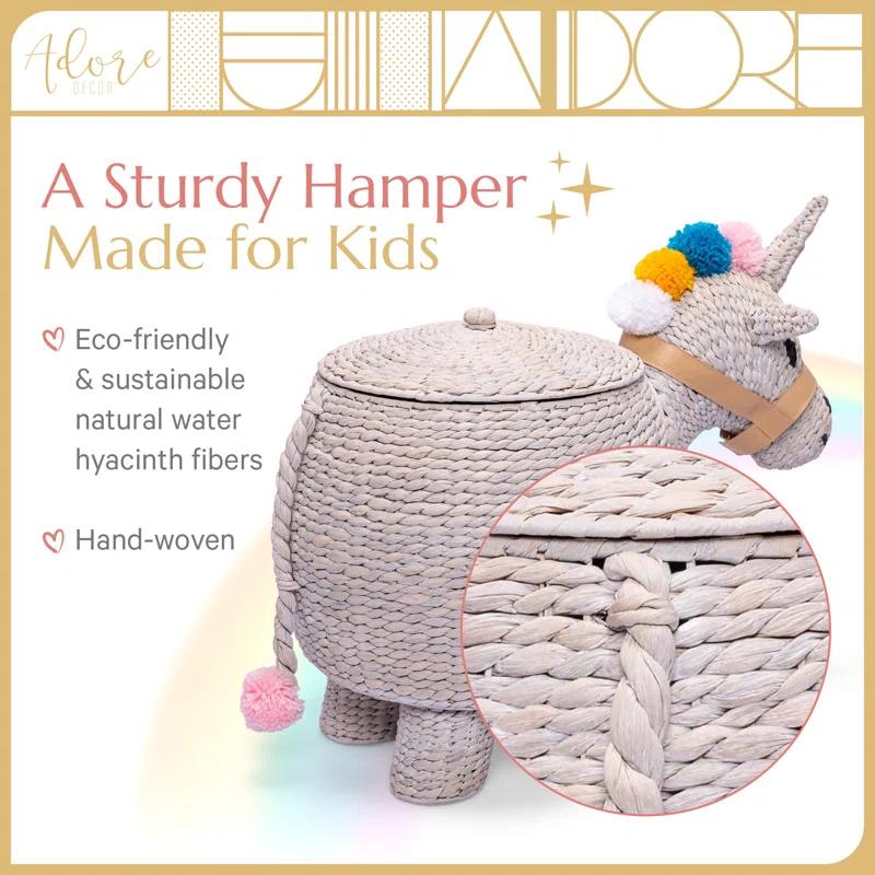 Adore Decor Unicorn Laundry Hamper, Child & Pet Safe Toy Basket or Baby Shower Gift, Light Gray