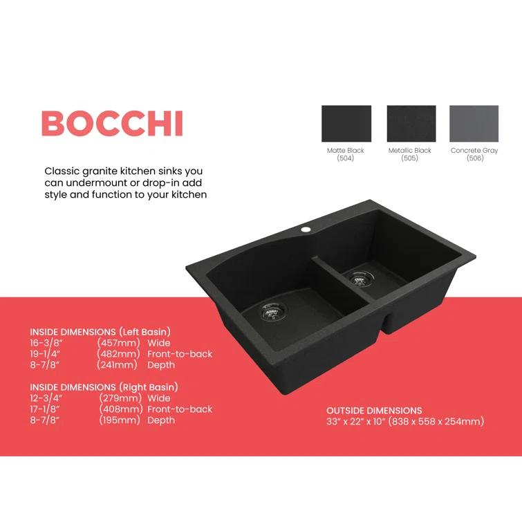 33'' L Drop-In Double Bowl Granite Kitchen Sink