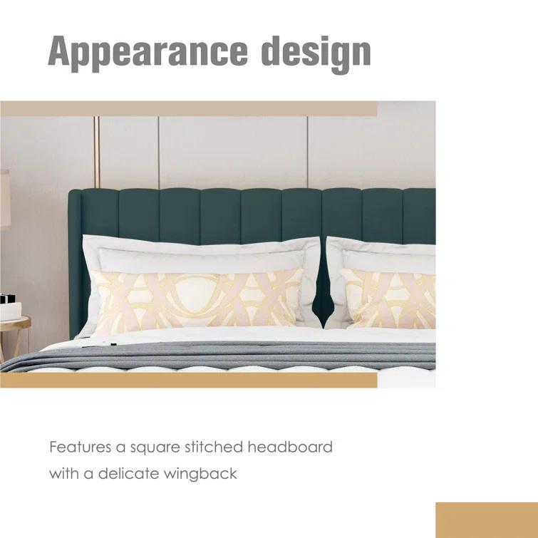 Wade Logan® Eriksay Low Profile Upholstered Platform Bed with Wingback Headboard