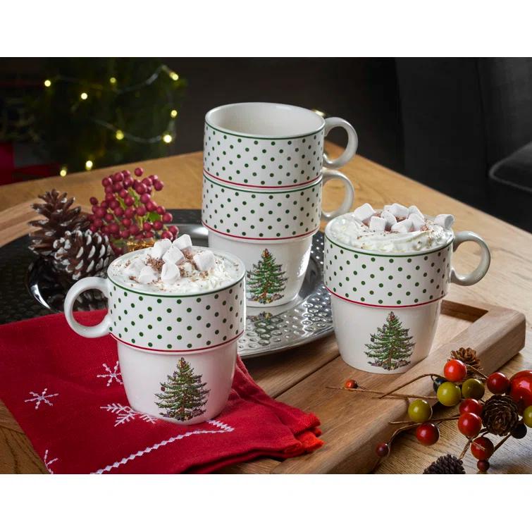 Spode Spode Christmas Tree Polka Dot Stackable Mugs (Set of 4)