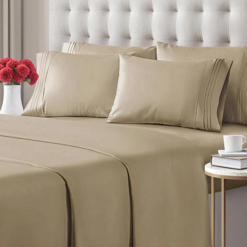 CGK Linens 6 Piece Soft & Cooling Solid Sheet Set - Wrinkle Free Luxury Bed Sheets