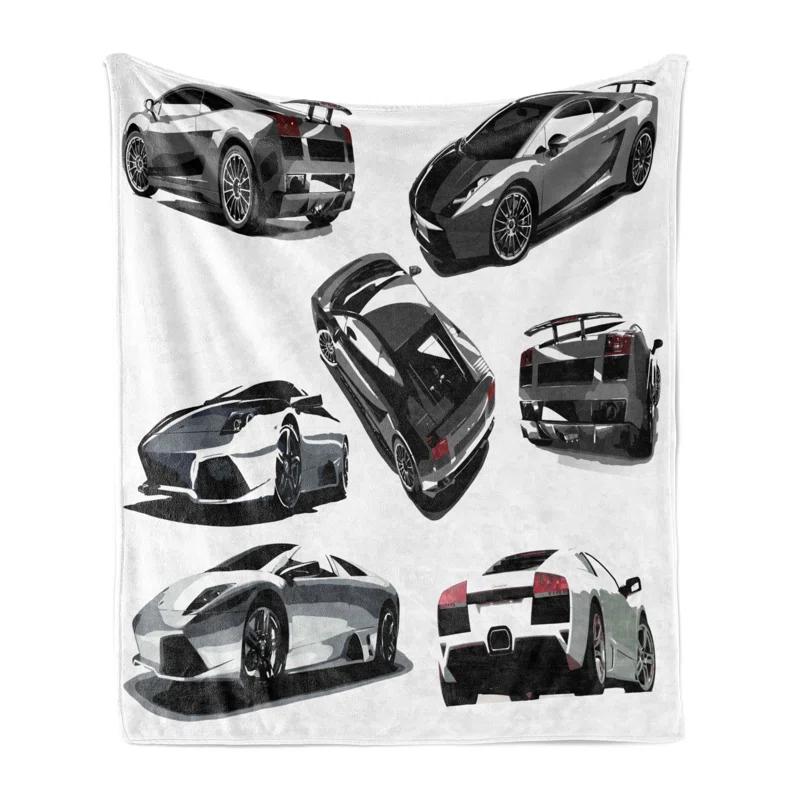 Ambesonne Ambesonne Modern Fleece Throw Blanket Contemporary Sport Cars Art Pale Sage Green White