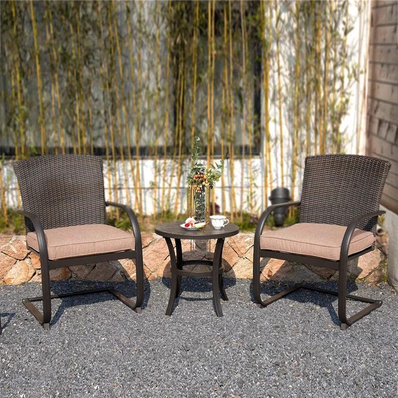 olilawn olilawn 2-piece Dining Wicker Chair Outdoor Conversation Set With Cushions C-spring Rocker Lounge Chair Set Of 2 For Yard, Garden, Backyard, Deck, Bistro-