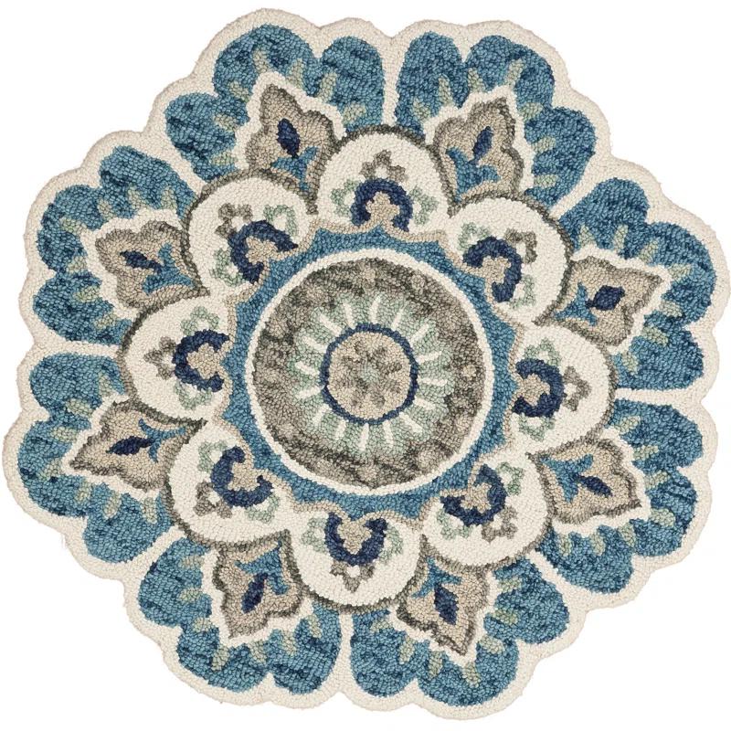 Lark Manor™ Aisosa Floral Hand Tufted Novelty 5' Wool Area Rug in Ivory/Teal