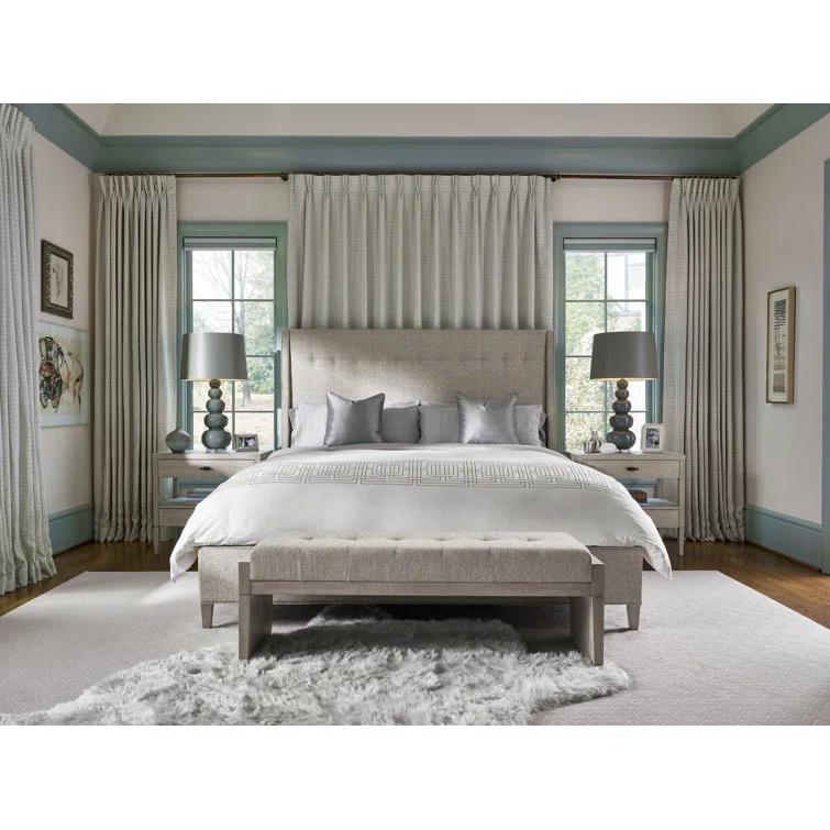 Beige King Upholstered Panel Bed with Tufted Headboard