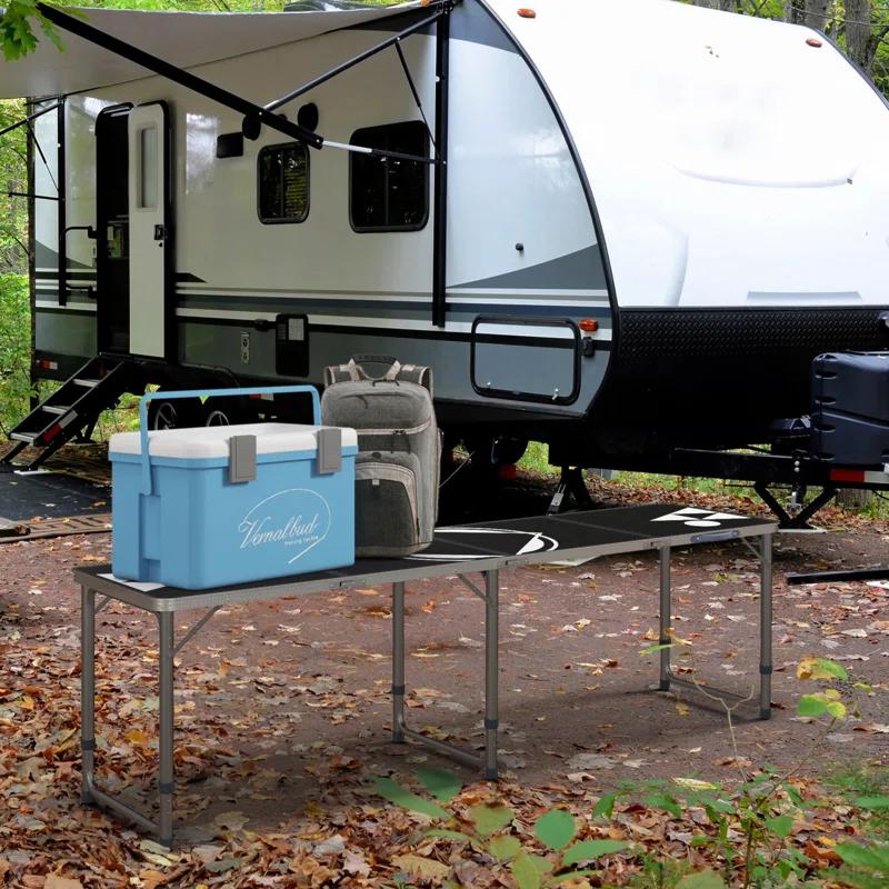 wendeway Outsunny 8ft Portable Beer Pong Table with Adjustable Legs, Folding Camping Table, Aluminum Picnic Table