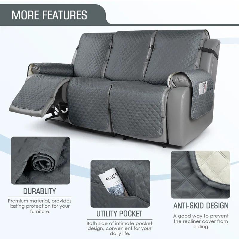 Latitude Run® Box Cushion Recliner 3 Seater Sofa Slipcover, Non-Slip Pet Reclining Couch Cover with Pockets Furniture Protector