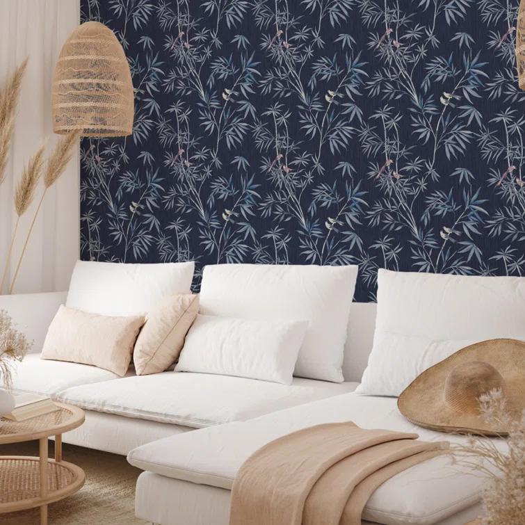 Tempaper & Co. Bamboo Chinoiserie Removable Peel and Stick Wallpaper, Nightfall, 28 sq ft: Vinyl, Self-Adhesive, Botanical Leaf Pattern