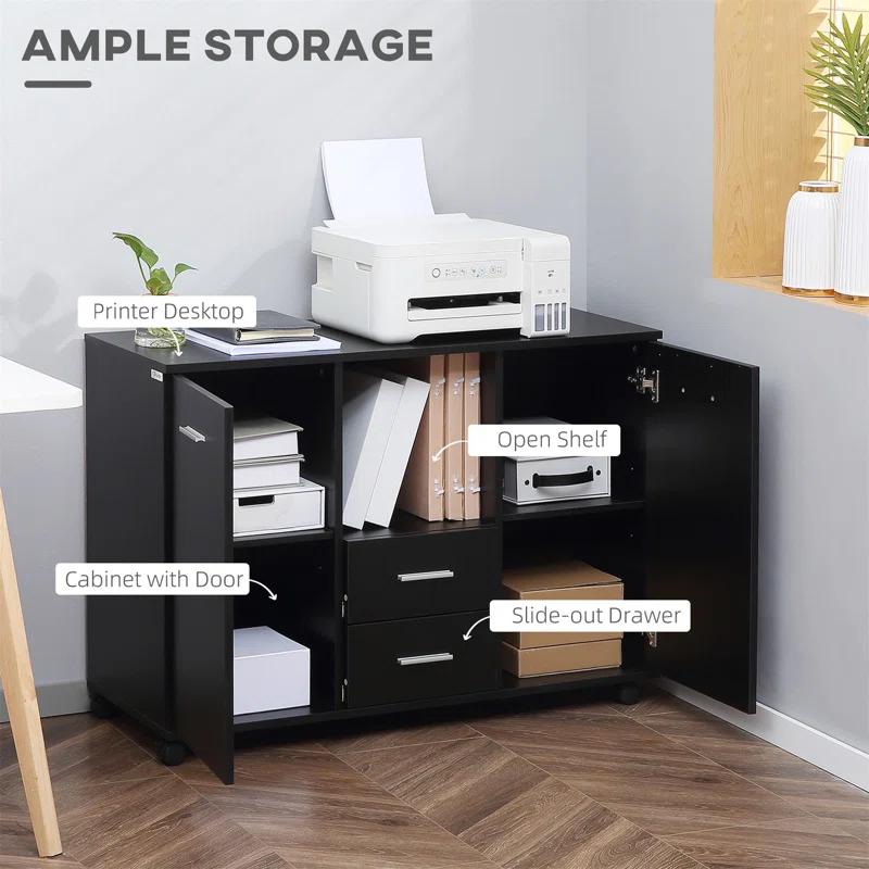 Latitude Run® Multifunction Office Filing Cabinet With 2 Drawers And 2 Shelves In Black