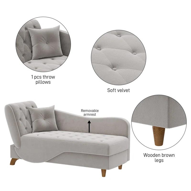 Mercer41 Acotas Velvet Upholstered Chaise Lounge with Storage