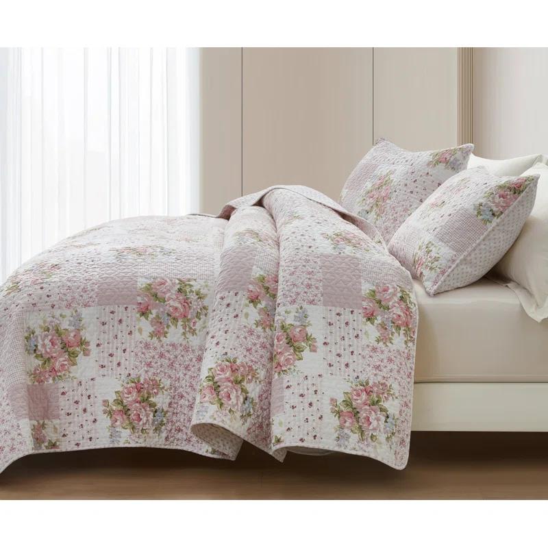 Chezmoi Collection Rosy Cotton Standard Patchwork Quilt Set