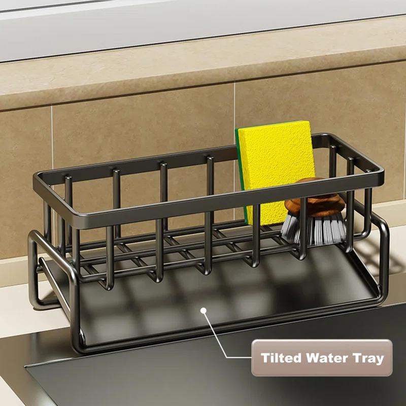 WKING Stainless Steel Kitchen Sink Caddy Organizer With Draining Tray, Rustproof Sponge Holder For Sink, Adjustable Compartments, Space-Saving Design