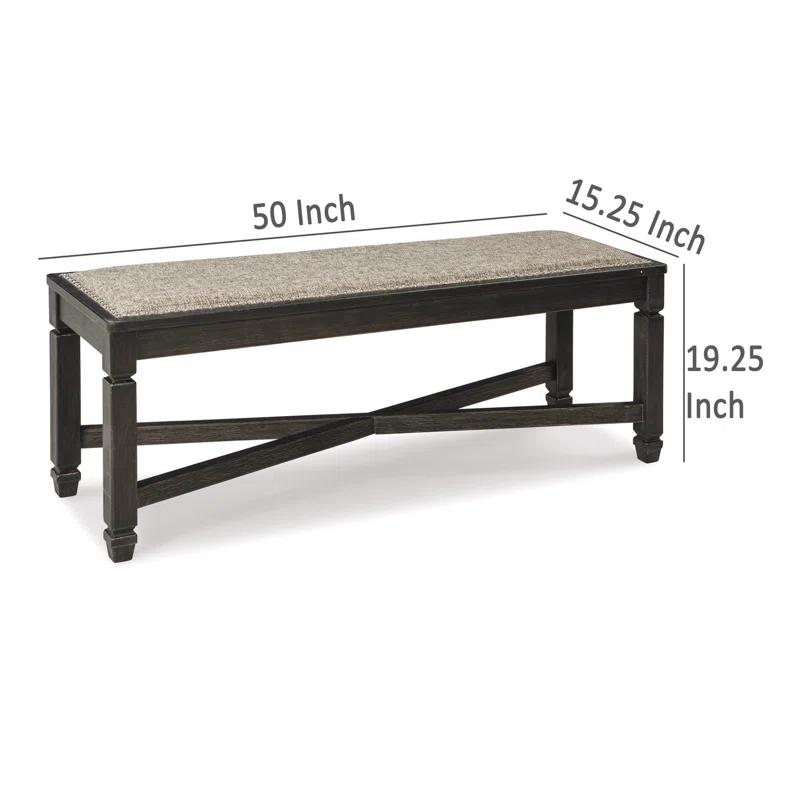 Benjara Trekk Dining Bench, X-Stretcher And Nailhead Trim, Black Wood, 50 Inch
