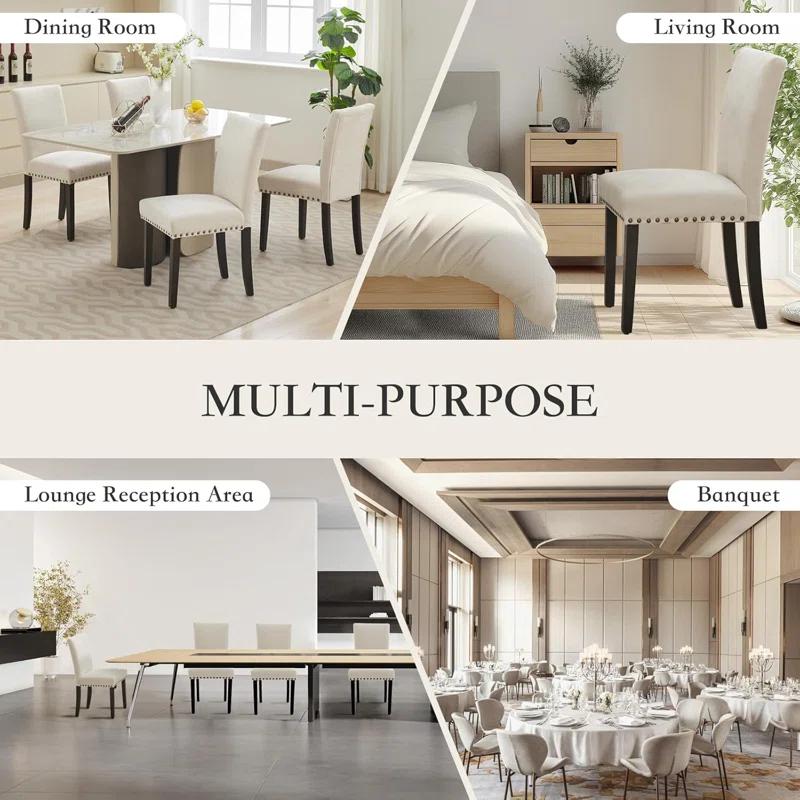 Winston Porter Upholstered Dining Chairs, Fabric Room Chair With Nailhead Trim And Sturdy Wood Legs (Set of 4)