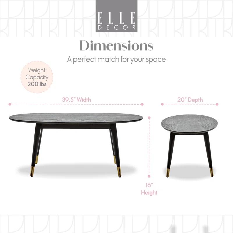Elle Decor Clemintine Elle Decor Mid-Century Modern Oval Coffee Table with Brass Accents