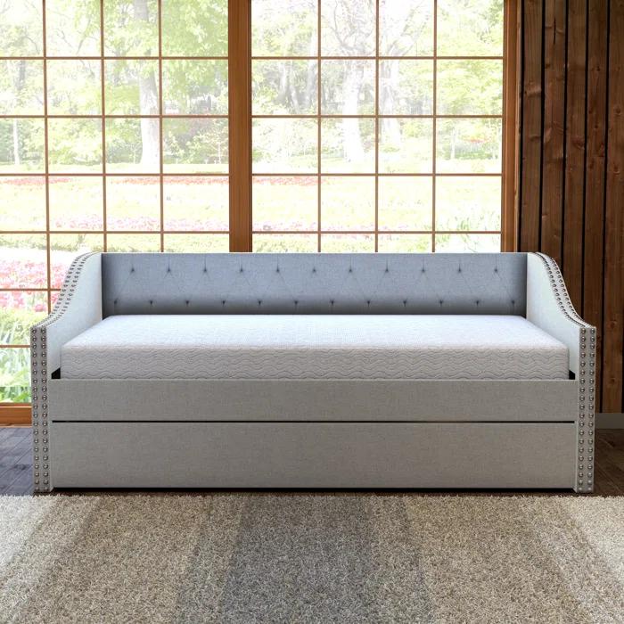 Boyd Sleep Manchester Upholstered Daybed with Pull Out Trundle, Twin Size, Tufted Backboard,