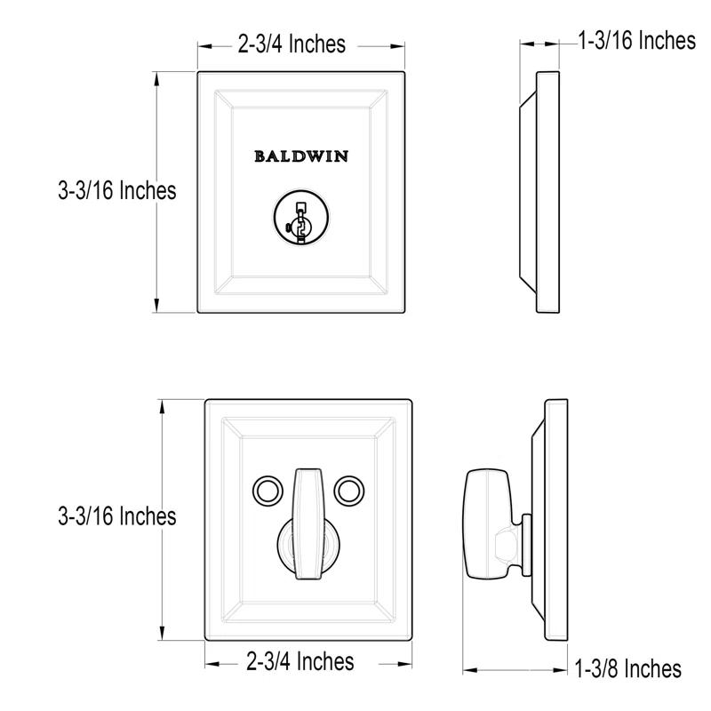 Baldwin 380SLB11PSMTCPRCAL Torrey Pines 380 Rectangular Low Profile Single Cylinder Deadbolt with SmartKey